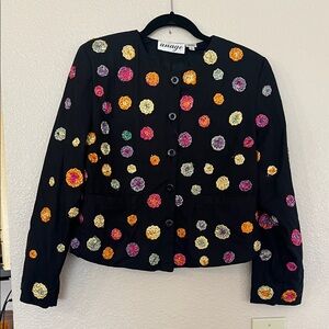 Anage Women's Black Jacket with Colorful Floral Accents